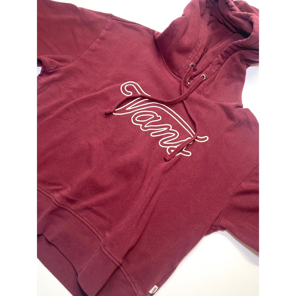 Vans Burgundy Maroon Script Logo Cropped Hoodie Skater Y2K Womens Small 039 - Picture 2 of 9